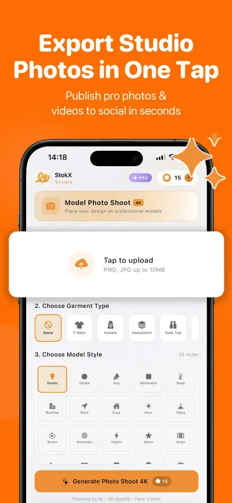 App StokX – Shooting con IA che applica il tuo design su modelli professionali in 4K
